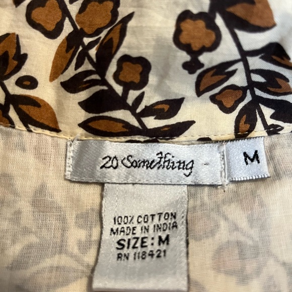 Wrap top dress with A line full skirt in vanilla and brown vine print - Picture 6 of 10